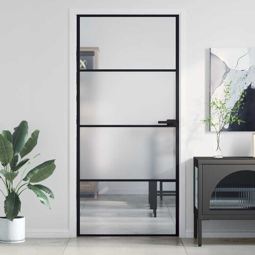  Sobna vrata tanka crna 93x201,5 cm kaljeno staklo i aluminij Slike