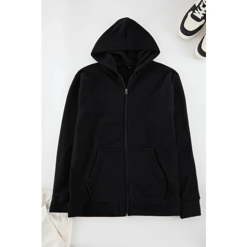 Trendyol Black Regular Cut Basic Zippered Warm Fleece Sweatshirt