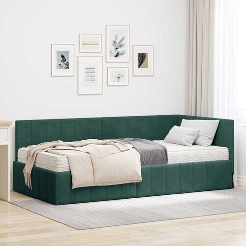 vidaXL Kutni okvir kreveta s madracem Tamnozelena 90 x 190 cm Baršun Cijene