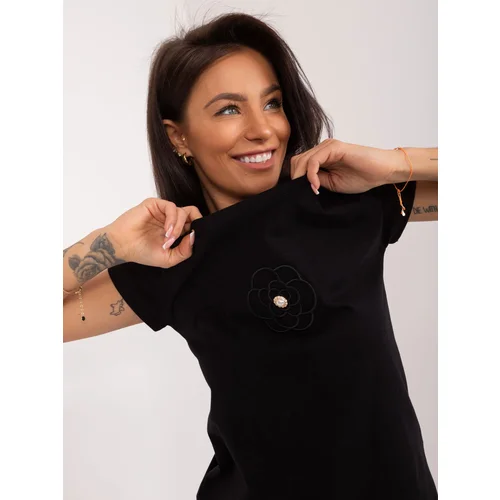 Fashion Hunters Black women's T-shirt with BASIC FEEL GOOD patch