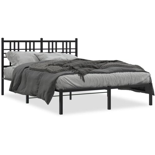 vidaXL Kovinski posteljni okvir z vzglavjem črn 135x190 cm Cene