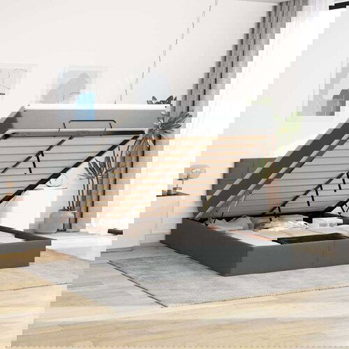 VidaXL Otomanski krevet s madracem tamnosivi 140x200 cm tkanine Slike
