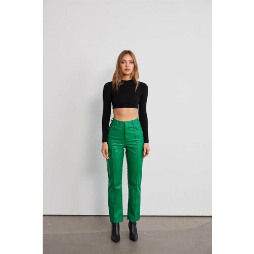 VATKALI Leather Straight Trousers Green Cene