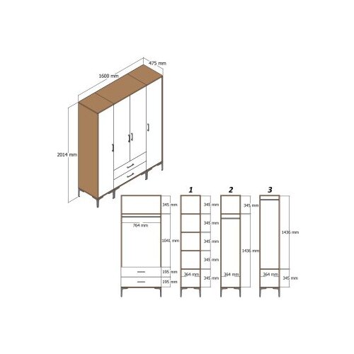 Hanah home kumsal stp - walnut, white walnutwhite wardrobe Slike