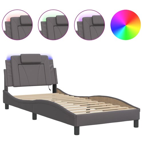 VidaXL Posteljni okvir z LED lučkami siv 90x200 cm umetno usnje, (21095165) Slike