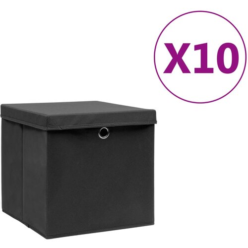 VidaXL Kutije za pohranu s poklopcima 10 kom 28 x 28 x 28 cm crne Slike