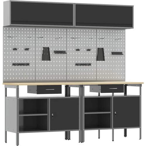  Set radnog stola 8 pcs Crna i Siva Čelik s prahom premazan Slike
