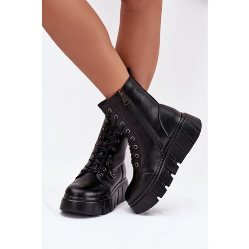 VINCEZA Suede Boots Workery on Massive Platform Wedge Heel Black Lavica Cijene
