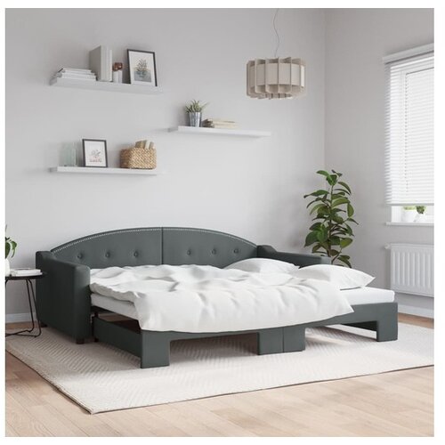 VidaXL Izvlečna dnevna postelja temno siva 90x190 cm blago Slike