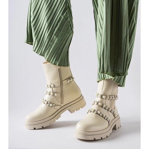 Gemre Beige ankle boots adorned with pearls Callicratide Cene