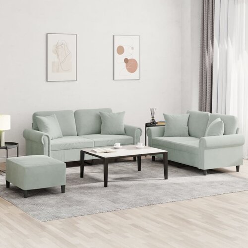  3-dijelni set sofa s jastucima svjetlosivi bar&scaron;unasti Cijene