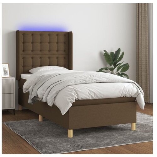 vidaXL Krevet box spring s madracem LED tamnosmeđi 90x190 cm tkanina Cijene
