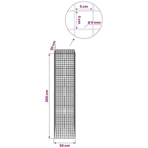  Gabion s žicom debljine 5 mm i mrežom 5x5 cm 50x30x200 cm - 30 cm 200 cm 50 cm Slike