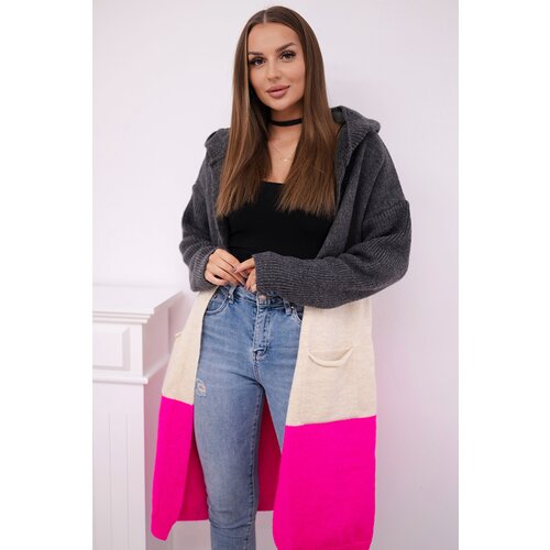 Kesi Striped hooded sweater graphite + beige + pink neon Slike