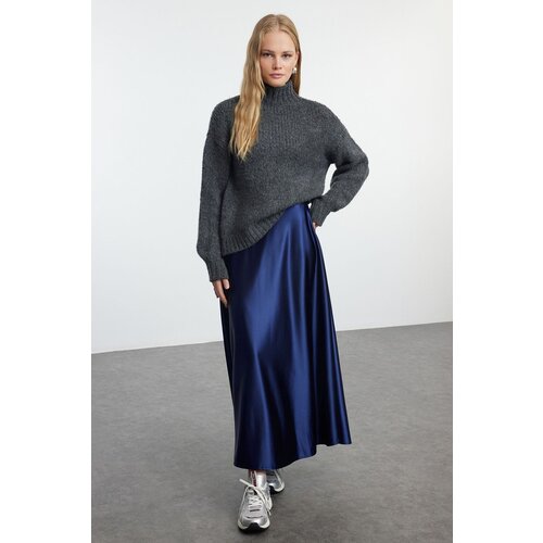 Trendyol Navy Blue A Line/Flare Cut Midi Skirt Cene