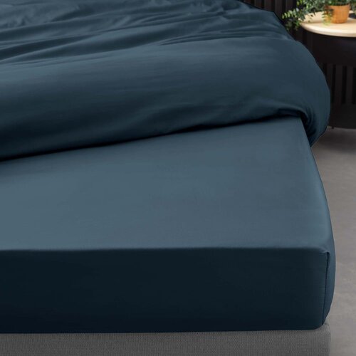 Douceur d int&amp;eacute;rieur Tamno plava plahta s gumom od pamučnog perkala 180x200 cm Percaline &amp;ndash; Slike