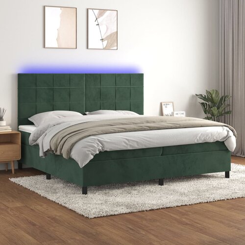 VidaXL Box spring postelja z vzmetnico LED tem. zelena 200x200cm žamet Slike
