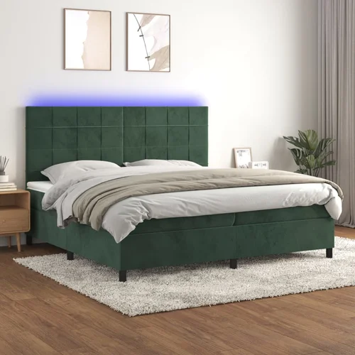 vidaXL Krevet box spring s madracem LED tamnozeleni 200x200 cm baršun