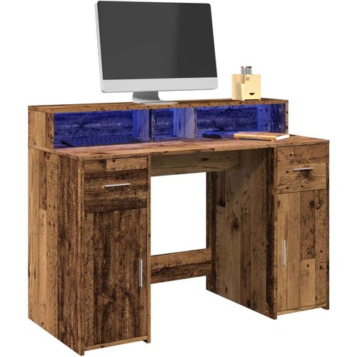  Radni stol s LED svjetlima boja starog drva 120x55x91 cm drveni Slike