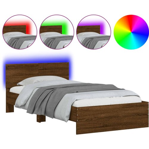 VidaXL Posteljni okvir z vzglavjem in LED rjavi hrast 100x200 cm, (21007114) Slike
