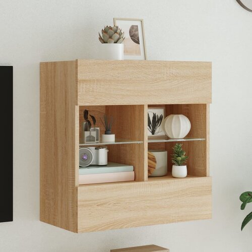  The Living Store Stenska TV omarica z LED lučkami sonoma hrast 58,5x30x60,5 cm - TV Stenska Omarica, (21555329) Slike
