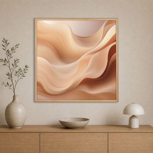 Wallxpert uramljena slika na platnu Cc-K-Ah-1017, apstraktni talasi u breskva i bež tonovima, 60 x 60 cm Slike