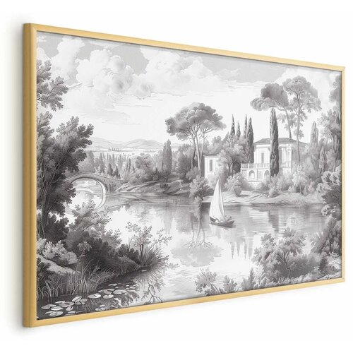  Plakat - Black-and-White Vintage Landscape with a Pond 42x29.7 Zlatni okvir Cene