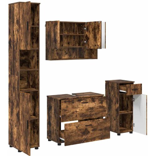  Set namje&amp;scaron;taja za kupaonicu 4 kom. Dimljeni hrast Smeđa 35 x 30 x 192 cm Slike