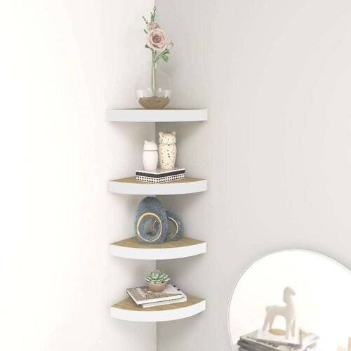vidaXL kutne zidne police 4 kom boja hrasta i bijele 35x35x3,8 cm MDF Cene