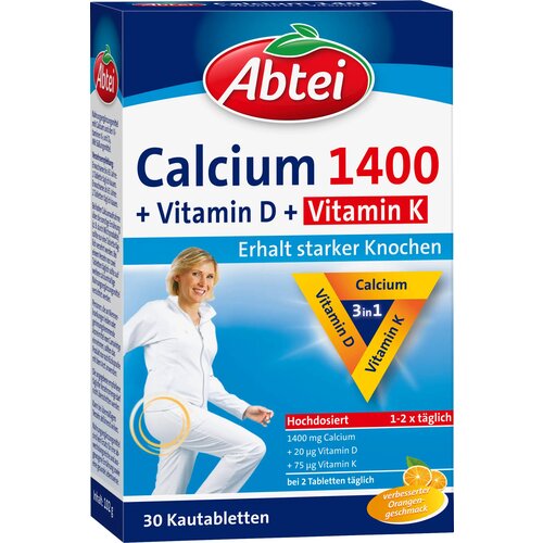Abtei Kalcij 1400 + vitamin D in vitamin K - 30 žveč. tabl. Slike