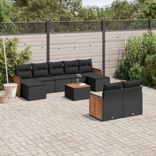 vidaXL 10-dijelni set vrtnih sofa s jastucima crni od poliratana Cijene