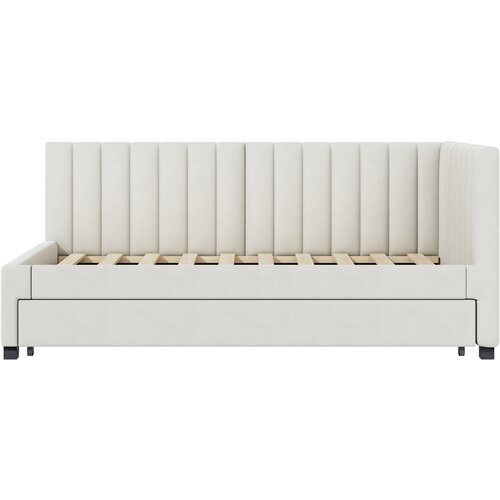 Lumor Enojna postelja 90x200 cm z izvlečno posteljo - oblazinjena z žametom z letvenim dnom - bež, (22156284) Cene