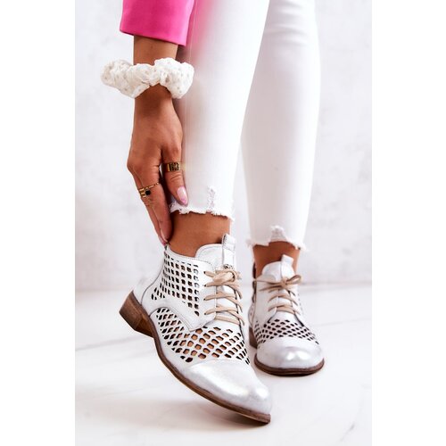 Zazoo 2704 Leather Cut-out Boots White-Silver Slike