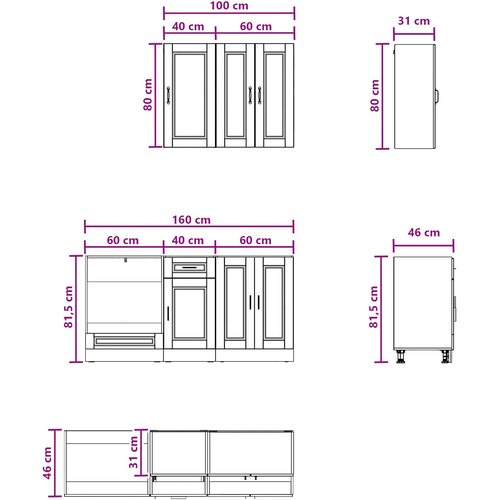  Kuhinjska jedinica PORTO 5 pcs Betonska siva Konstruirano drvo Slike