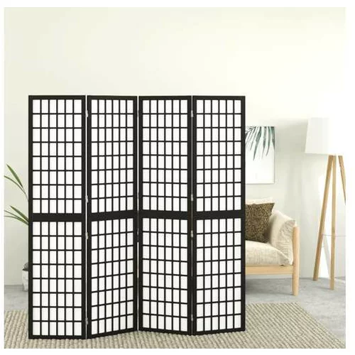  Zložljiv 4-delni paravan japonski stil 160x170 cm črne barve