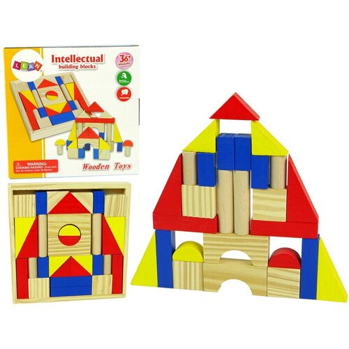 Montessori set drvenih blokova za gradnju kuće/dvorca, &amp;scaron;areni Slike
