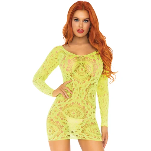 Leg Avenue Lace Long Sleeved Mini Dress 86794 Neon Yellow