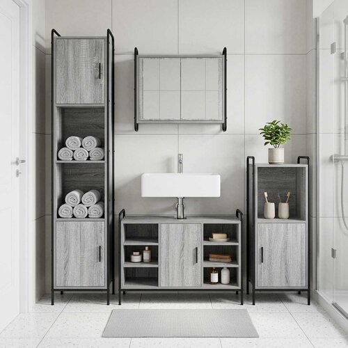  Set ormarića za kupaonicu 2 kom. Siva Sonoma 65,5 x 34 x 61 cm Slike