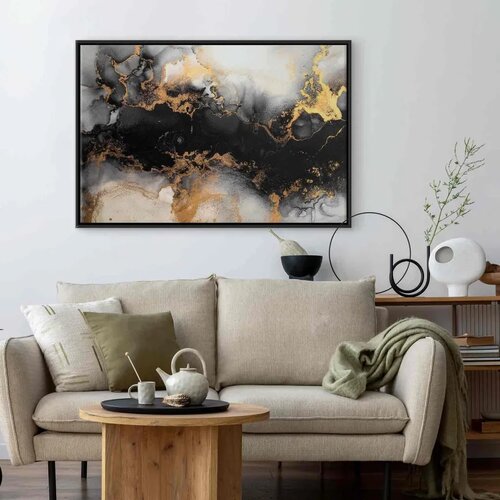  Slika - Golden explosions &amp;ndash; abstract pattern inspired by marble 120x80 U crnom drvenom okviru Slike