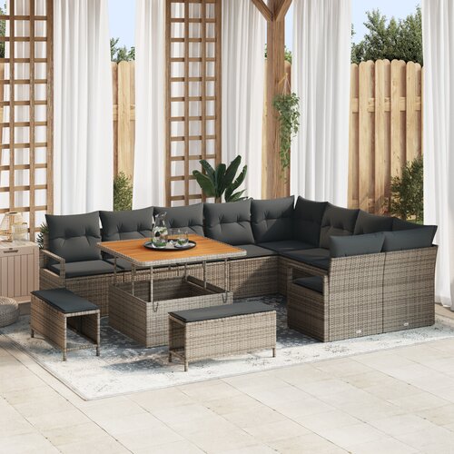 vidaXL 12-dijelni vrtni sofa set s jastučićima Siva Poli ratan Akacija Cene