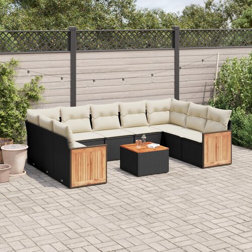  10-dijelni set vrtnih sofa s jastucima crni od poliratana Cijene