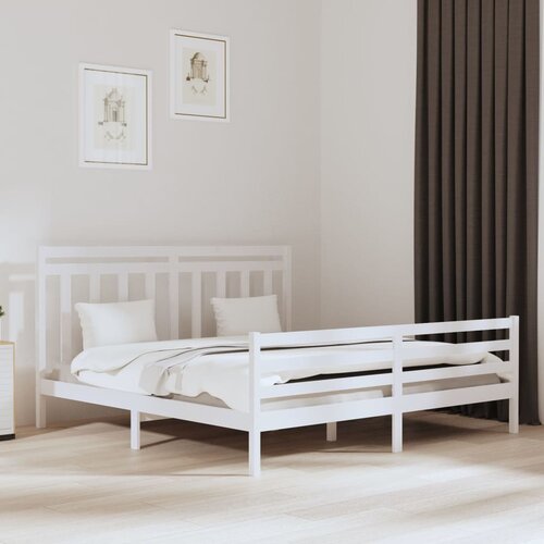 The Living Store Posteljni okvir bel iz trdnega lesa 200x200 cm - Posteljni Okvir, (21529383) Slike