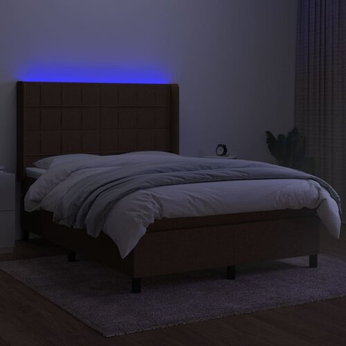  Krevet box spring s madracem LED tamnosmeđi 140x200 cm tkanina Slike