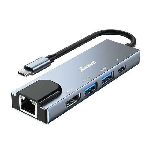 X Wave 5 in1 adapter TIP-C na HDMI/USB3.0/PD/RJ-45/Port replikator ( TIP-C na HDMI/USB3.0/PD/RJ-45/5 in 1 adapter ) Slike
