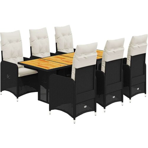 vidaXL 7-dijelni vrtni bistro set od poliratana s jastucima crni Cijene