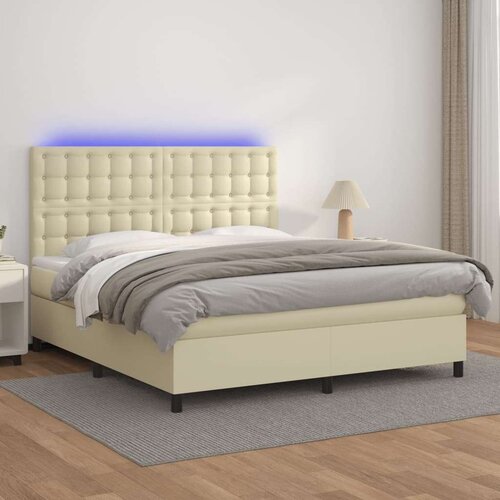  Box spring s madracem LED krem 180x200cm od umjetne kože Cene