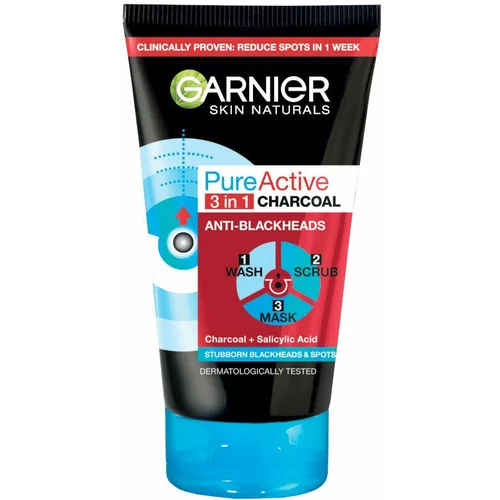 Garnier Skin Naturals izdelek za čiščenje obraza - Pure Active 3in1 Gel + Scrub + Anti-Blackhead Mask