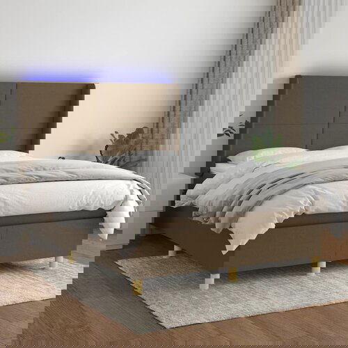 vidaXL Krevet box spring s madracem LED tamnosmeđi 140x200 cm tkanina Cijene