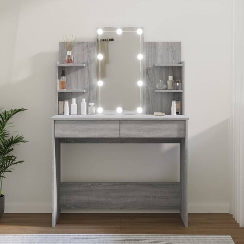 vidaXL Toaletna mizica z LED lučkami siva sonoma 96x40x142 cm Cene