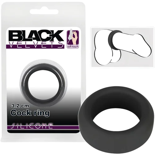 Black Velvets Black Velvet - obroček za penis z debelimi stenami (3,2 cm) - črn